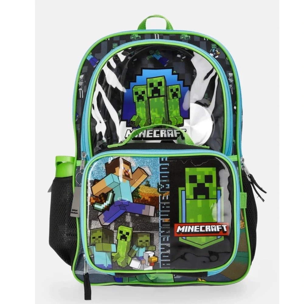 Minecraft 5 Piece Backpack Set with Headphones Lunch Bag Water Bottle Keychain